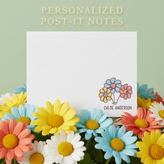 Peace Love Harmony 60s Retro Daisies met naam Post-it® Notes