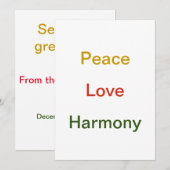 Peace Love Harmony Gold red green Feestdagenkaart (Voorkant / Achterkant)