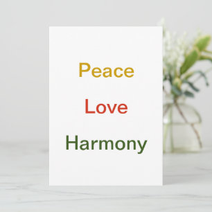 Peace Love Harmony Gold red green Feestdagenkaart