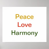 Peace Love Harmony Gold red green Poster (Voorkant)