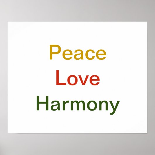 Peace Love Harmony Gold red green Poster (Voorkant)