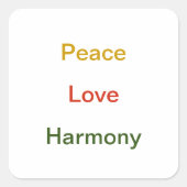 Peace Love Harmony Gold red green Vierkante Sticker (Voorkant)