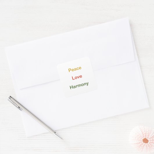 Peace Love Harmony Gold red green Vierkante Sticker (Envelop)