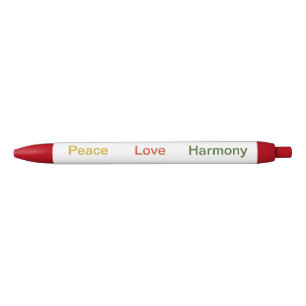 Peace Love Harmony Gold red green Zwarte Inkt Pen