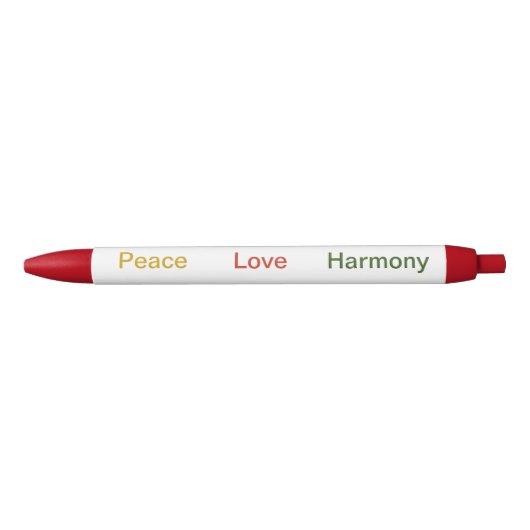 Peace Love Harmony Gold red green Zwarte Inkt Pen (Voorkant)