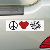 Peace Love Harmony Red Heart Black Musical Notes Bumpersticker (Op auto)