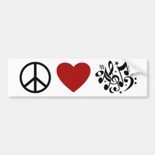 Peace Love Harmony Red Heart Black Musical Notes Bumpersticker