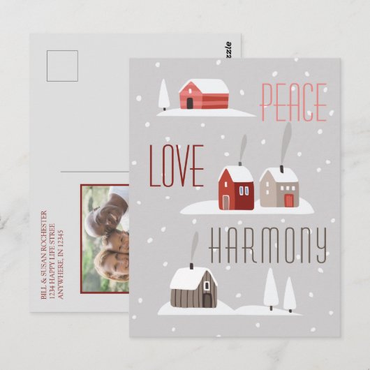 Peace Love Harmony Retro Kerstfeestdag Foto Briefkaart (Voorkant / Achterkant)