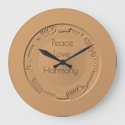 Peace Love Harmony Tekst op Gold Clock Grote Klok (Voorkant)