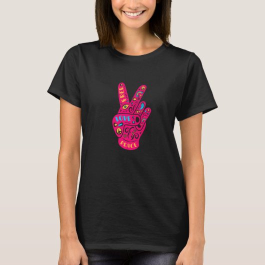 Peace Love Harmony Victory Hand Sign Peace Charact T-shirt (Voorkant)
