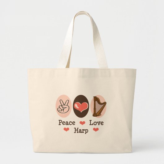 Peace Love Harp Music Bag Grote Tote Bag (Voorkant)