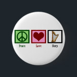 Peace Love Harp Ronde Button 5,7 Cm<br><div class="desc">Peace Love Harp. Een schattig cadeau voor een harpist die graag het harpstok speelt. Een mooi muzikant cadeau.</div>