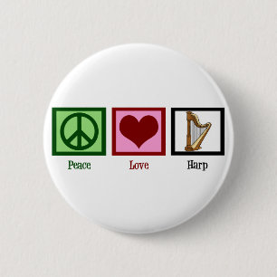 Peace Love Harp Ronde Button 5,7 Cm