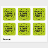 PEACE LOVE HARRIS WALZ Neon Green Vierkante Sticker (Vel)
