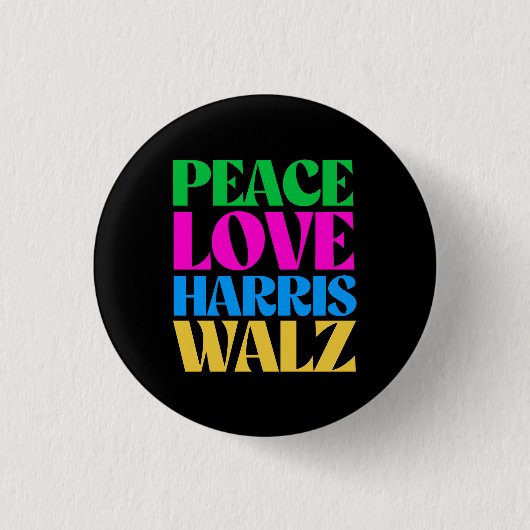 Peace Love Harris Walz Ronde Button 3,2 Cm (Voorkant)