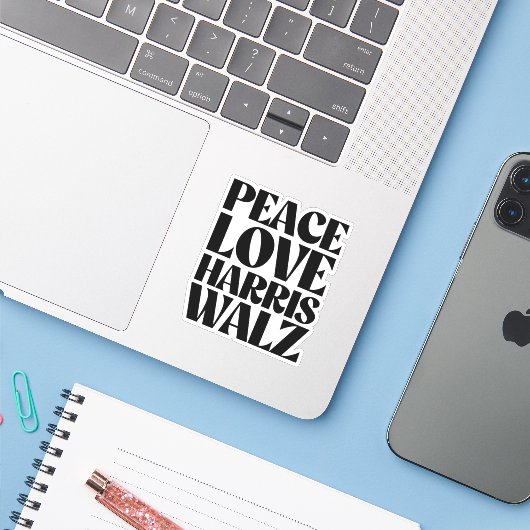 Peace Love Harris Walz Sticker (Laptop met iPhone)