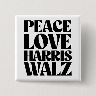 Peace Love Harris Walz Vierkante Button 5,1 Cm