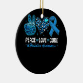Peace Love Heart Cure Grey Blue Ribbon Diabetes Aw Keramisch Ornament (Rechts)