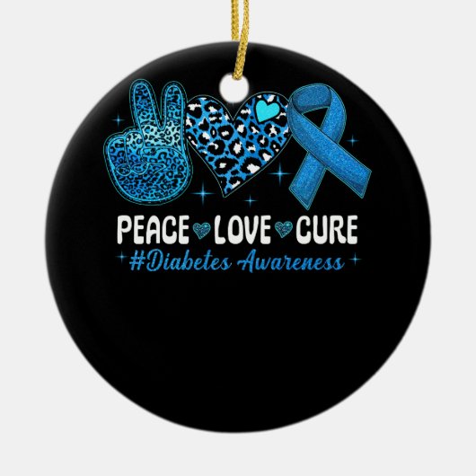 Peace Love Heart Cure Grey Blue Ribbon Diabetes Aw Keramisch Ornament (Voorkant)