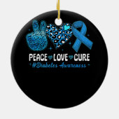Peace Love Heart Cure Grey Blue Ribbon Diabetes Aw Keramisch Ornament (Achterkant)