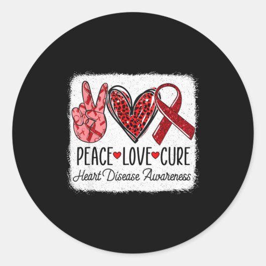 Peace Love Heart Disease Awareness Chd Suprt Wear  Ronde Sticker (Voorkant)