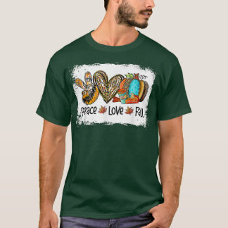 Peace Love Herfst Autumn Leopard Heart Pumpkin T-shirt