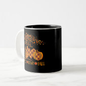 Peace Love Herfst Pumpkin Autum Happy Herfst Tweekleurige Koffiemok (Voorkant links)