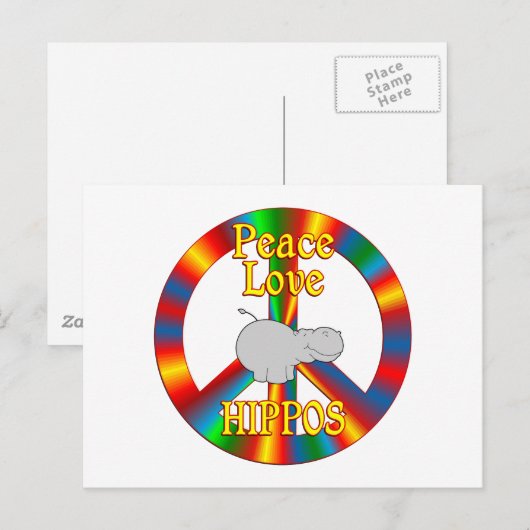 Peace Love Hippos Briefkaart (Voorkant / Achterkant)
