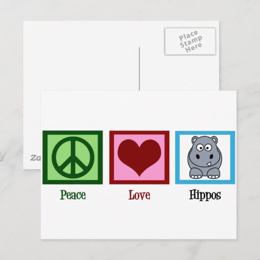 Peace Love Hippos Briefkaart (Voorkant / Achterkant)