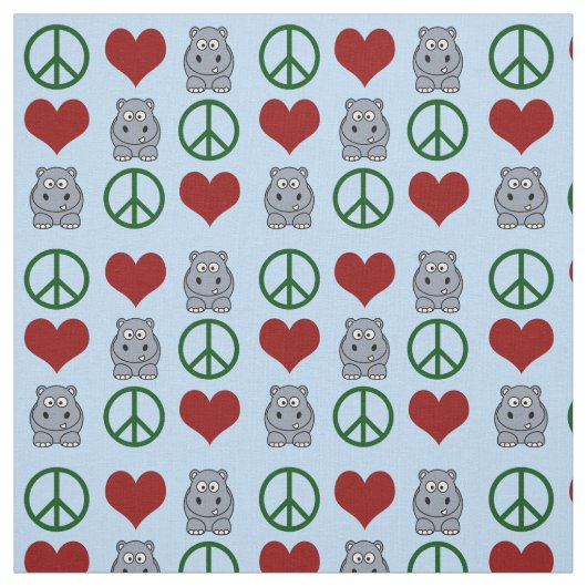 Peace Love Hippos Cute Hippo Pattern Stof (Swatch)