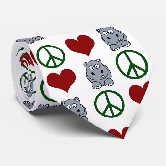 Peace Love Hippos Cute Hippo Pattern Stropdas (Opgerold)