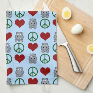 Peace Love Hippos Cute Hippo Pattern Theedoek
