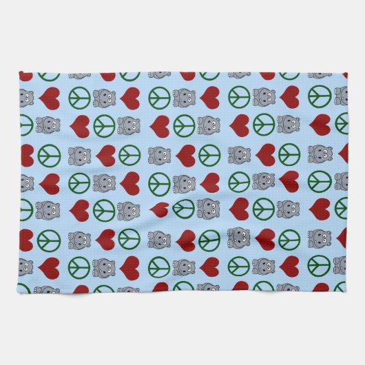 Peace Love Hippos Cute Hippo Pattern Theedoek (Horizontaal)