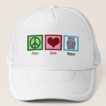 Peace Love Hippos Cute Hippo Trucker Pet<br><div class="desc">Een vredesbord,  hart en een schattige hippo op een leuk pet voor een mascotte team van hippos. Ik hou van schattige,  kubbydieren. Peace Love Hippos pet.</div>