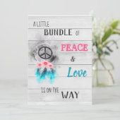 ** Peace & Love Hippy Neutraal Rustiek Baby shower Kaart (Staand voorkant)