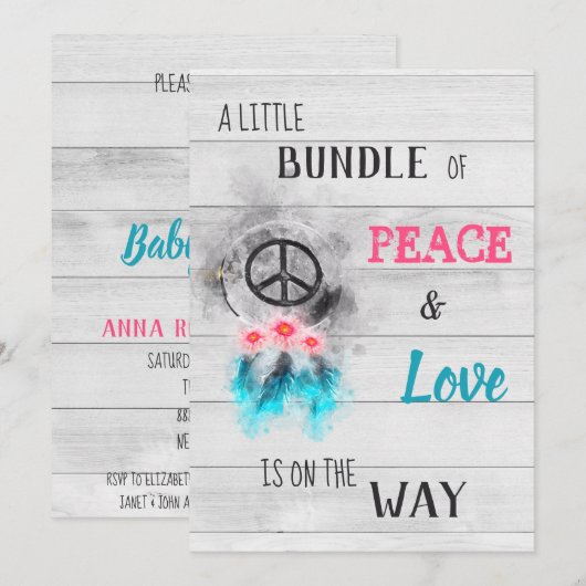 ** Peace & Love Hippy Neutraal Rustiek Baby shower Kaart (Voorkant / Achterkant)