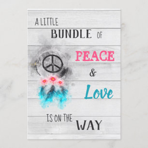 ** Peace & Love Hippy Neutraal Rustiek Baby shower Kaart