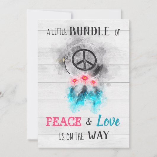 ** Peace & Love Hippy Rustieke Baby Neutrale Douch Kaart (Voorkant)