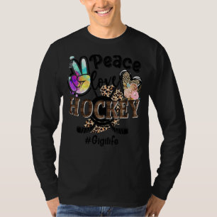 Peace Love Hockey Gigi Life Ma Grandma Leopard T-shirt