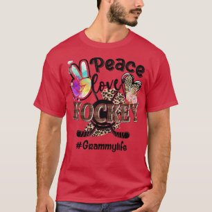 Peace Love Hockey Grammy Life Ma Grandma Leopard T-shirt