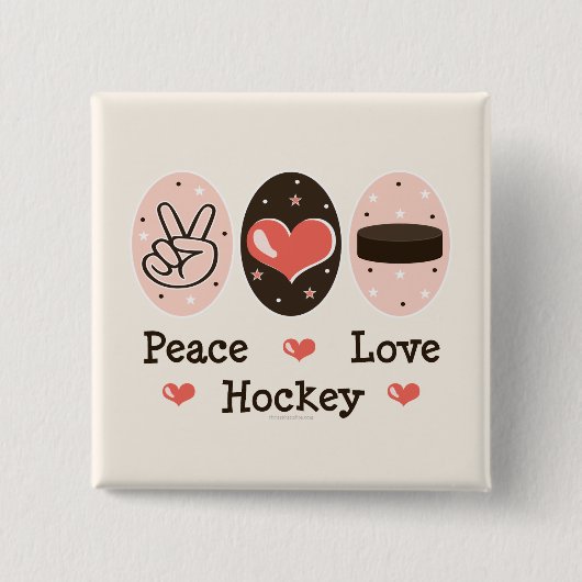 Peace Love Hockey Pin Vierkante Button 5,1 Cm (Voorkant)