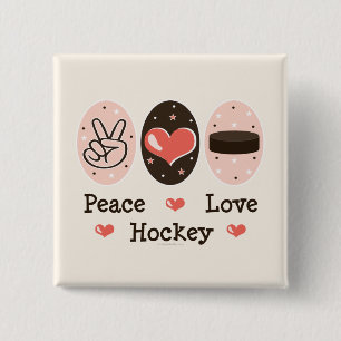 Peace Love Hockey Pin Vierkante Button 5,1 Cm