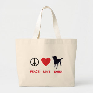 Peace Love-honden Grote Tote Bag