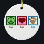 Peace Love-honden Keramisch Ornament<br><div class="desc">Een vredesteken,  hart en een schattige pootdruk. Ik hou van puppies.</div>