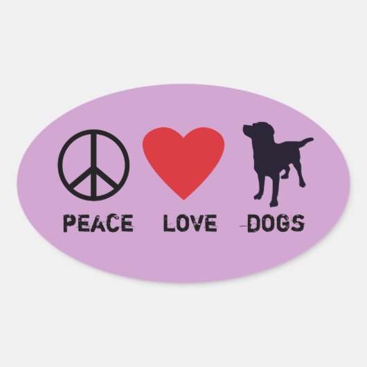 Peace Love-honden Ovale Sticker (Voorkant)