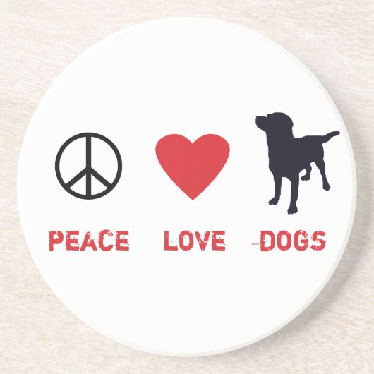 Peace Love-honden Zandsteen Onderzetter (Voorkant)