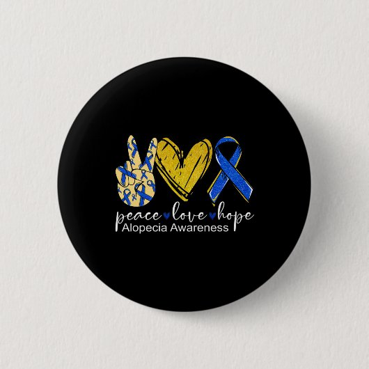 Peace Love Hope Alopecia Awareness Blue Ribbon Ronde Button 5,7 Cm (Voorkant)