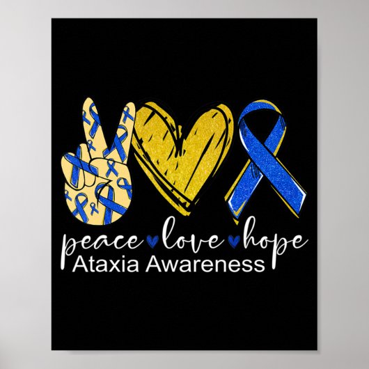 Peace Love Hope Ataxia Awareness Shirt Blue Ribbon Poster (Voorkant)