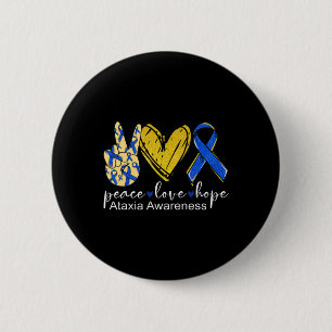 Peace Love Hope Ataxia Awareness Shirt Blue Ribbon Ronde Button 5,7 Cm