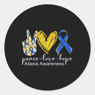 Peace Love Hope Ataxia Awareness Shirt Blue Ribbon Ronde Sticker
